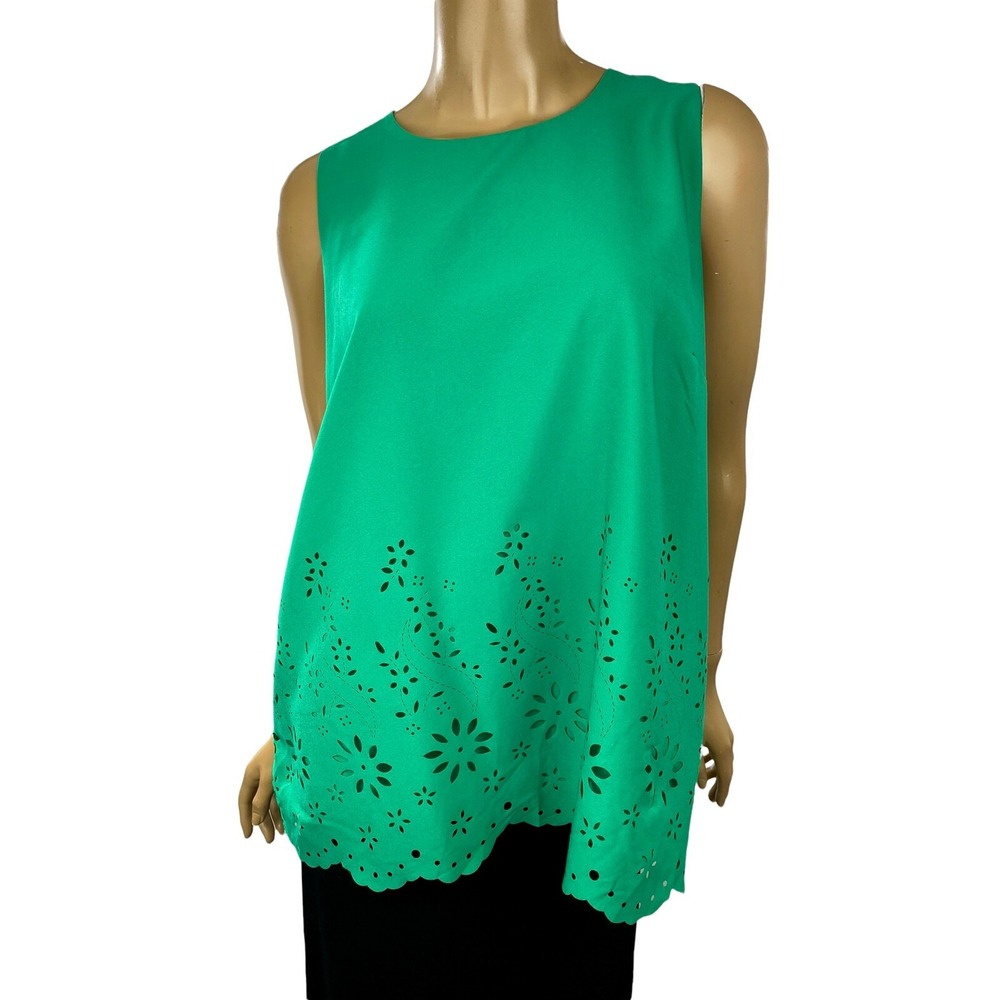 Cynthia Rowley Size L Green Sleeveless Top Blouse Cutout Design Polyester